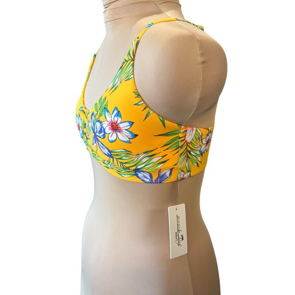 NWT Beach Joy Bikini Swim Top Size Medium Yellow Floral Adjustable Straps - Picture 2 of 6